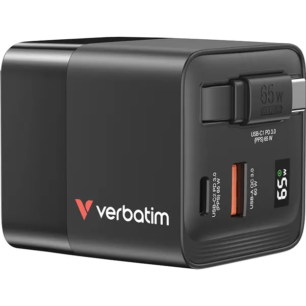 Verbatim Incarcator retea Verbatim 32217, 2 x USB-C, 1 x USB-A, 20V, 3.25A, 65W, Black