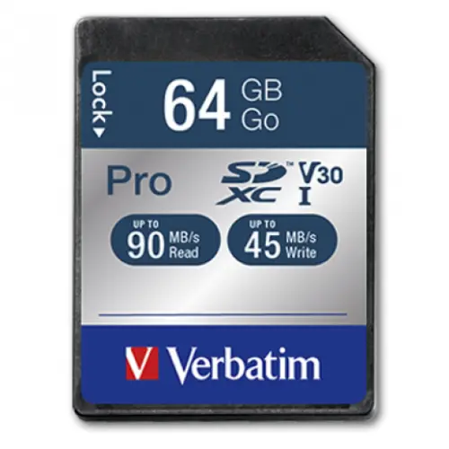 Verbatim Memory Card SDXC Verbatim Pro 64 GB, Class 10, UHS-I U3, V30
