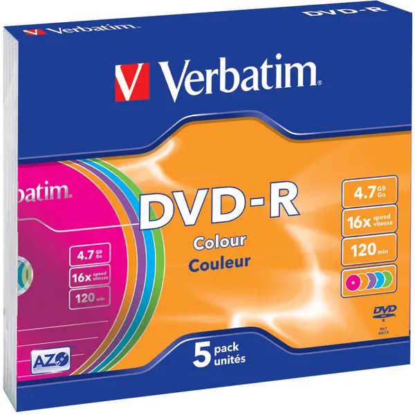 Verbatim Verbatim DVD-R [ 4.7GB, 16x, slim jewel case, colorat , 5 bucati]