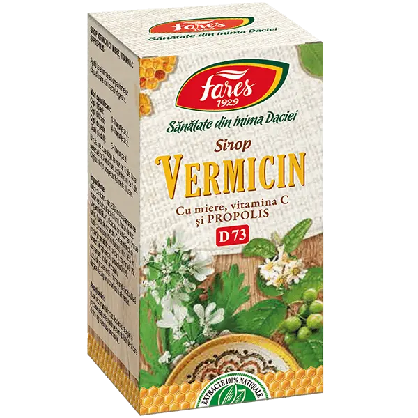 Vermicin cu miere si propolis, D73, sirop, Fares | 100 ml