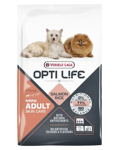 VERSELE-LAGA Opti Life Adult Skin Care Mini hrana uscata caini adulti talie mica, cu probleme ale pielii 7,5 kg
