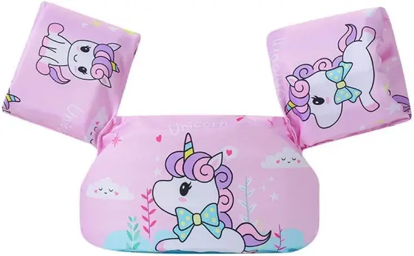 Vesta de inot pentru copii model unicorn roz cu aripioare integrate pentru siguranta si confort in apa