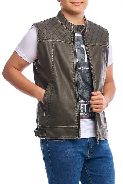 Vesta piele ecologica pentru barbati, maro taupe (Marime vesta: 2XL)