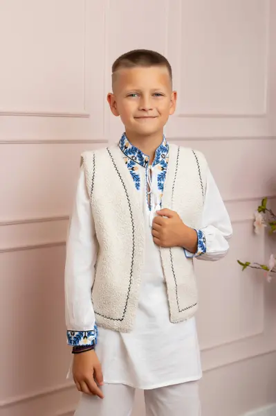 Vesta traditionala de baieti ecru tip blanita Adam