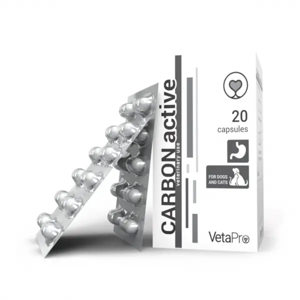 VETAPRO carbon active detoxifiant 250MG 20caps cut suport gastrointestinal caini si pisici
