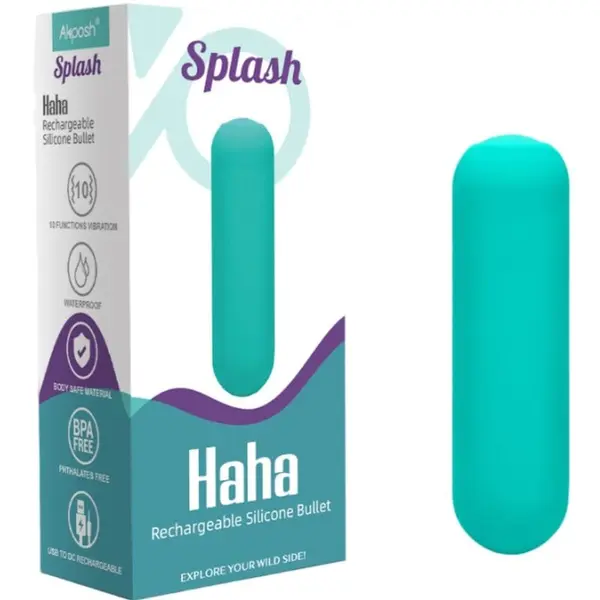 Vibrator bullet Armony – Splash Haha, din silicon, 10 vibrații, verde, 7.5 x 1.9 cm