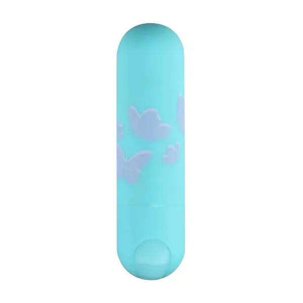 Vibrator bullet MAIA Novelties Julia, pentru stimularea clitorisului, 10 funcții de vibrație, rezistent la apă, albastru cu fluturi