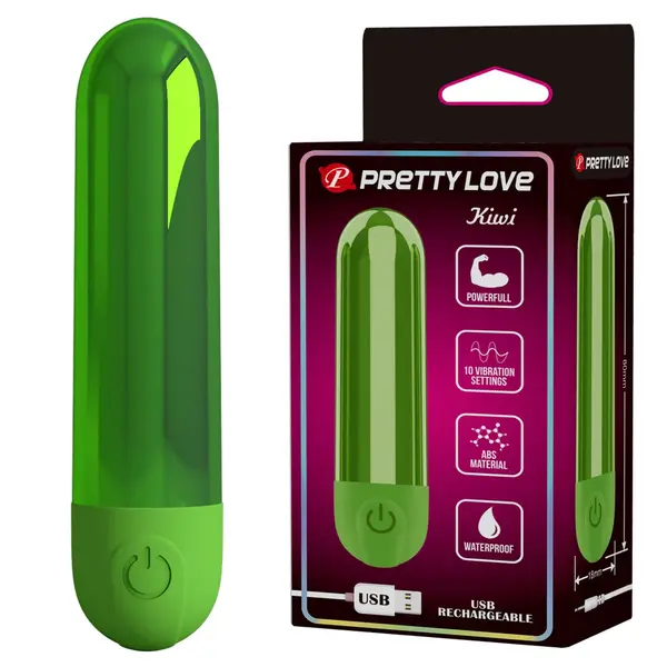 Vibrator bullet reîncărcabil PRETTY LOVE – Kiwi, 10 moduri de vibrare, design metalic compact, verde