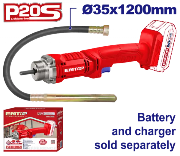 Vibrator de beton fara acumulator si incarcator, 35x1200mm - ECVL202301, EMTOP