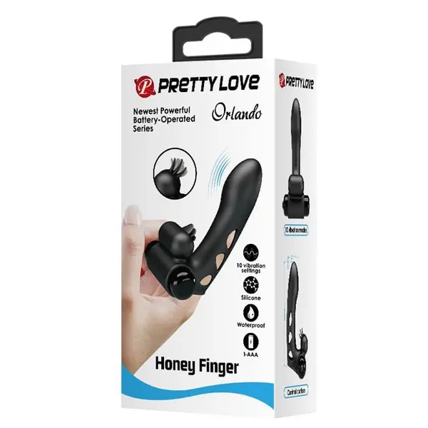 Vibrator de Deget Pretty Love - Orlando Honey Finger, cu 10 funcții de vibrații, din silicon, negru