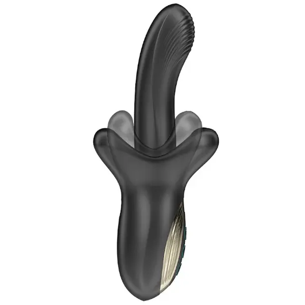 Vibrator dublu IBIZA Biting and Thrusting Vibrator, 10 funcții de mușcături, 10 funcții de penetrare automată, negru