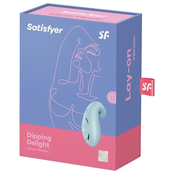 Vibrator dublu SATISFYER Dipping Delight, pentru stimulare clitoridiană și vaginală, 12 funcții de vibrații, rezistent la apă IPX7, albastru
