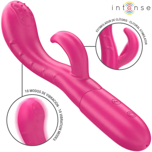 Vibrator INTENSE – Amara cu 10 moduri, încărcare USB, waterproof, silicon medical, roz