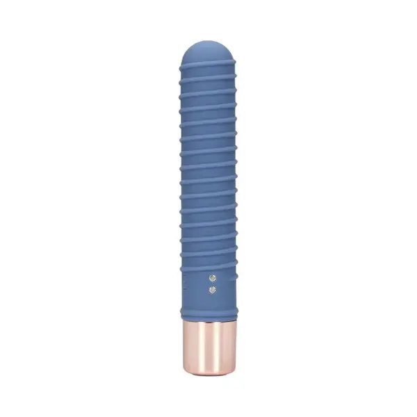 Vibrator LOVELINE Ribbed Mini Vibrator, cu striații pentru stimulare versatilă, 10 funcții de vibrație, lungime 14.1 cm, albastru