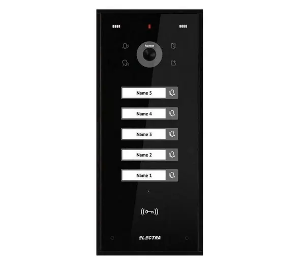 Videointerfon de exterior Electra VPH.05S03.ELBTL, 5 familii, montaj aparent, 4 fire, RFID, negru