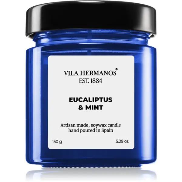 Vila Hermanos Apothecary Cobalt Blue Eucalyptus & Mint lumânare parfumată 150 g