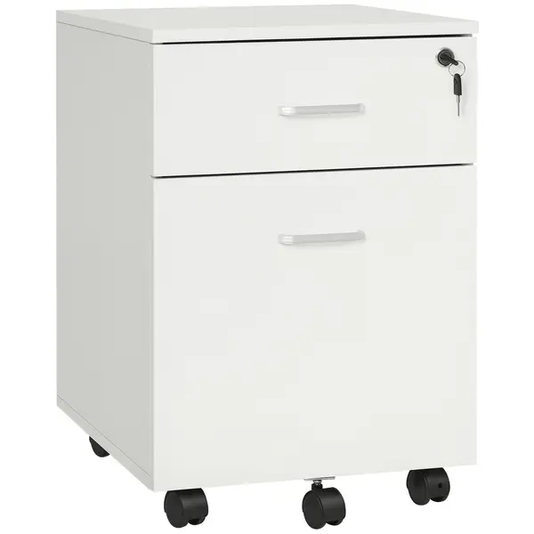 Vinsetto Dulap cu sertare, cu 2 Sertare și 5 Roti, Fiset Birou cu Încuietoare, Design Modern, Culoare Lemn | Aosom Romania