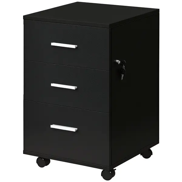 Vinsetto Dulap de Birou Depozitare Birou pe Rotile 3 Sertare Încuiabile 40 x 40 x 61,5 cm Negru | Aosom Romania