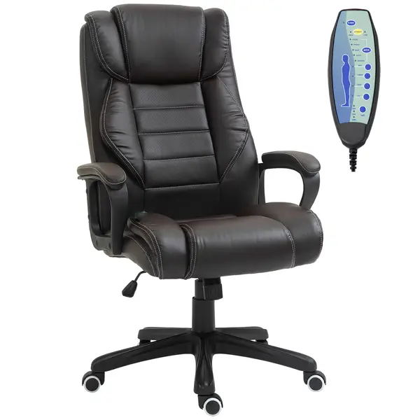 Vinsetto Fotoliu de birou cu masaj, fotoliu ergonomic pentru birou, confort sporit, înălțime reglabilă, funcție spătar cu basculare, tapițerie sintetică maro | Aosom Romania