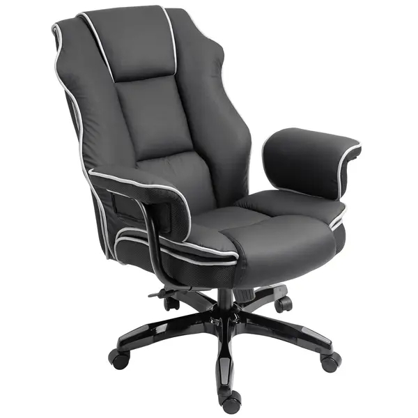 Vinsetto Fotoliu de Birou din Piele ecologica Neagra cu Inaltime Ajustabila, Spatar Rabatabil, Rotativ, 66.5x55x123-129cm