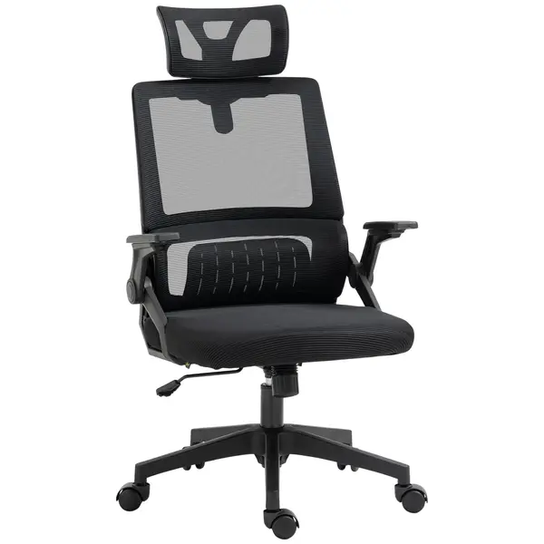 Vinsetto Fotoliu de birou reglabil cu husa din plasa poliester, spatar ergonomic inclinabil pivotant Negru | Aosom Romania