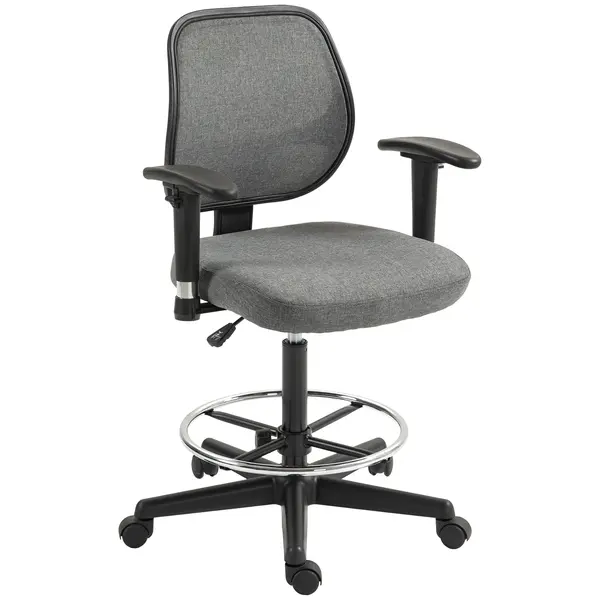 Vinsetto Fotoliu de birou șezut înalt reglabil, cotiere, dim. 60l x 57P x 97-119H cm pe roți, gri | Aosom Romania