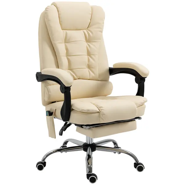 Vinsetto Fotoliu Pivotant și Ergonomic cu Masaj, Înălțime Reglabilă, 6 Puncte de Vibrație, 65x160x104 cm, Crem | Aosom Romania