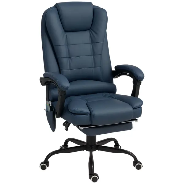 Vinsetto Scaun Birou Ergonomic Fotoliu de Birou Ergonomic cu 7 Puncte de Masaj Suport Picioare Reglabil 67x67x111-121 cm Albastru | Aosom Romania