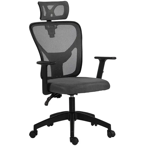 Vinsetto Scaun de Birou cu Inaltime Reglabila, 66x61x106-116cm, Gri Închis | Aosom Romania