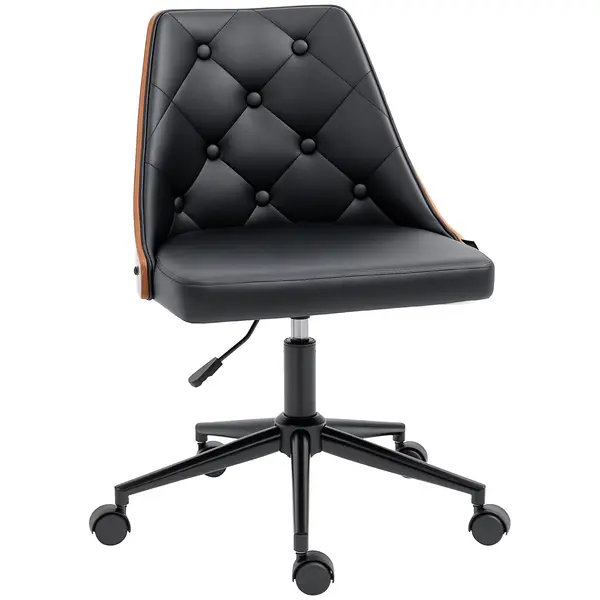 Vinsetto Scaun de Birou cu Înălțime Reglabilă și Basculare pentru Dormitor Birou 53x62x77-87 cm Negru și Lemn | Aosom Romania