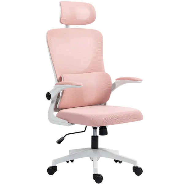 Vinsetto Scaun de Birou Ergonomic cu Tetieră Detașabilă Roz | Aosom Romania