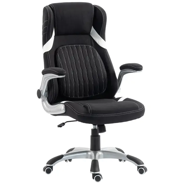 Vinsetto Scaun de Birou Ergonomic din Material Tip In, cu Suport Lombar, Înălțime Reglabilă, Funcție Balans, Negru | Aosom Romania