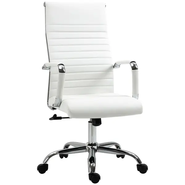 Vinsetto Scaun de birou ergonomic din piele ecologică, cu rotire și balans, 54x62x104-114 cm, alb | Aosom Romania