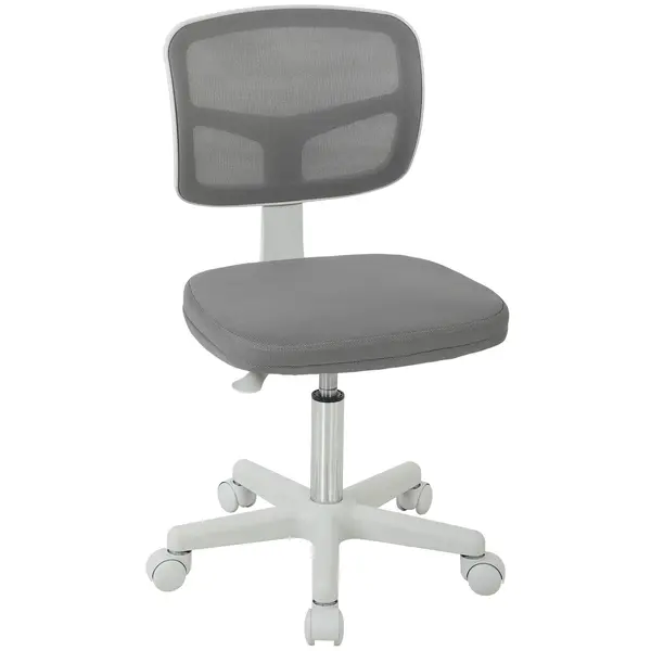Vinsetto Scaun de birou ergonomic fără cotiere, fotoliu pivotant, spătar curbat din plasă și roți, Gri | Aosom Romania
