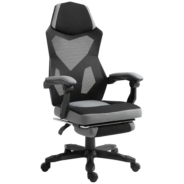 Vinsetto Scaun de Birou Ergonomic Reclinabil cu Suport Picioare Retractabil, Gri | Aosom Romania