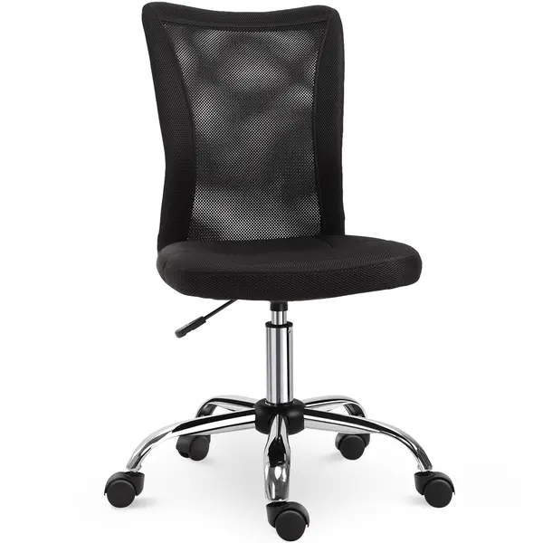 Vinsetto Scaun de Birou Ergonomic Rotativ Fara Cotiere, Inaltime Ajustabila cu 5 Roti Spatar Transpirant, Negru, 43x46x100cm | Aosom Romania