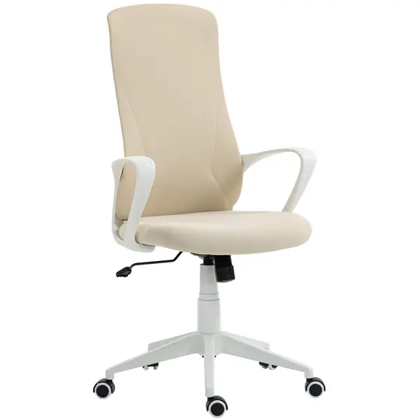 Vinsetto Scaun de birou rotativ Înălțime reglabilă cu cotiere Funcție basculantă Spătar înalt 62x56x110-119,5cm Bej | Aosom Romania