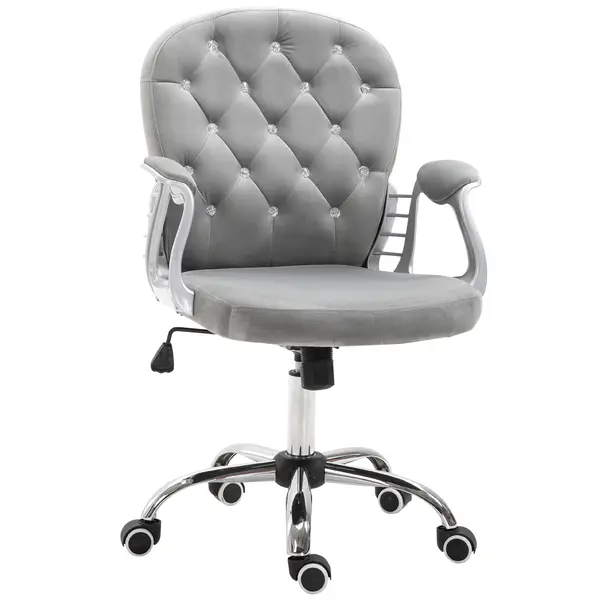 Vinsetto Scaun de birou, Scaun de birou ergonomic cu braț, Spătar capitonat, Înălțime reglabilă, Scaun de calculator cu catifea, Foaier pentru biroul de acasă, Gri | Aosom Romania
