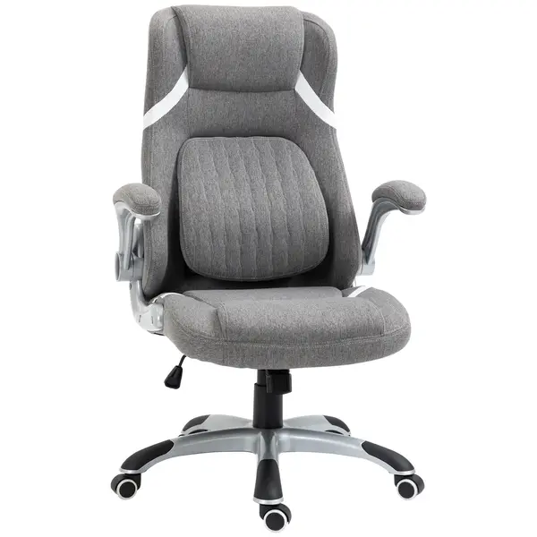 Vinsetto Scaun directorial cu Înălțime Reglabilă, Scaun de Birou Ergonomic Rotativ din Țesătură și Oțel, 68x76x109-117cm, Gri | Aosom România