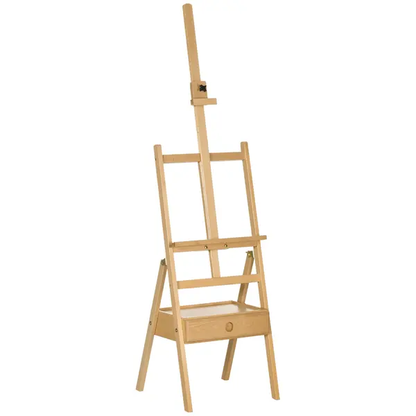 Vinsetto Șevalet de Pictor cu Înălțime Reglabilă și Sertar Inferior, Șevalet din Lemn de Fag, 43.5x43x150-190 cm, Culoare Lemn | Aosom Romania