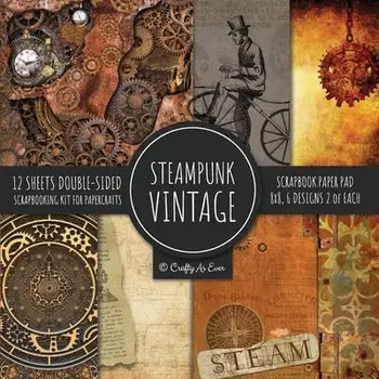 Vintage Steampunk Scrapbook Paper Pad 8x8 Scrapbooking Kit for Papercrafts, Cardmaking, DIY Crafts, Old Retrofuturistic Theme, Vintage Design/***