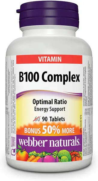 Vitamin B100 Complex, 90 tablete, Webber Naturals