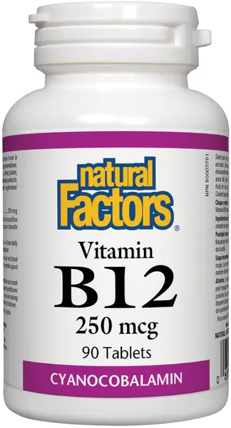 Vitamin B12, 250 mcg, 90 tablete, Natural Factors