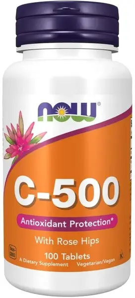 Vitamin C-500 with Rose Hips, 100 tablete, Now