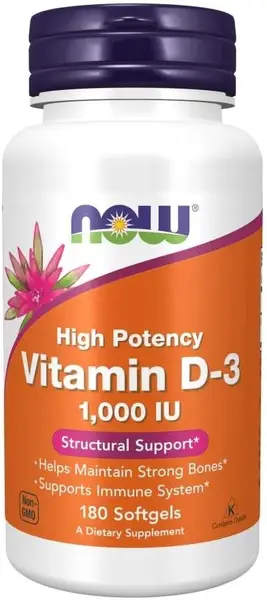 Vitamin D-3, 1000 IU, 180 capsule moi, Now