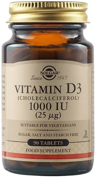 Vitamin D3, 1000 IU, 90 tablete, Solgar