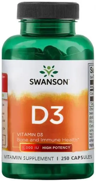 Vitamin D3, High Potency, 25 mcg, 250 capsule, Swanson