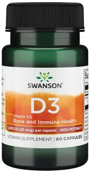 Vitamin D3, High Potency, 25 mcg, 60 capsule, Swanson