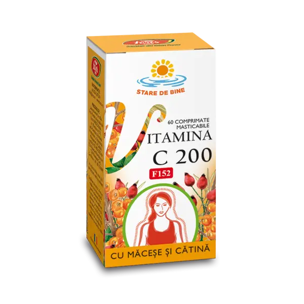 Vitamina C 200mg cu macese si catina, 60 comprimate, Fares