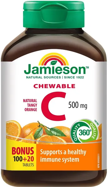 Vitamina C, 500 mg, portocale, 100 + 20 comprimate masticabile, Jamieson